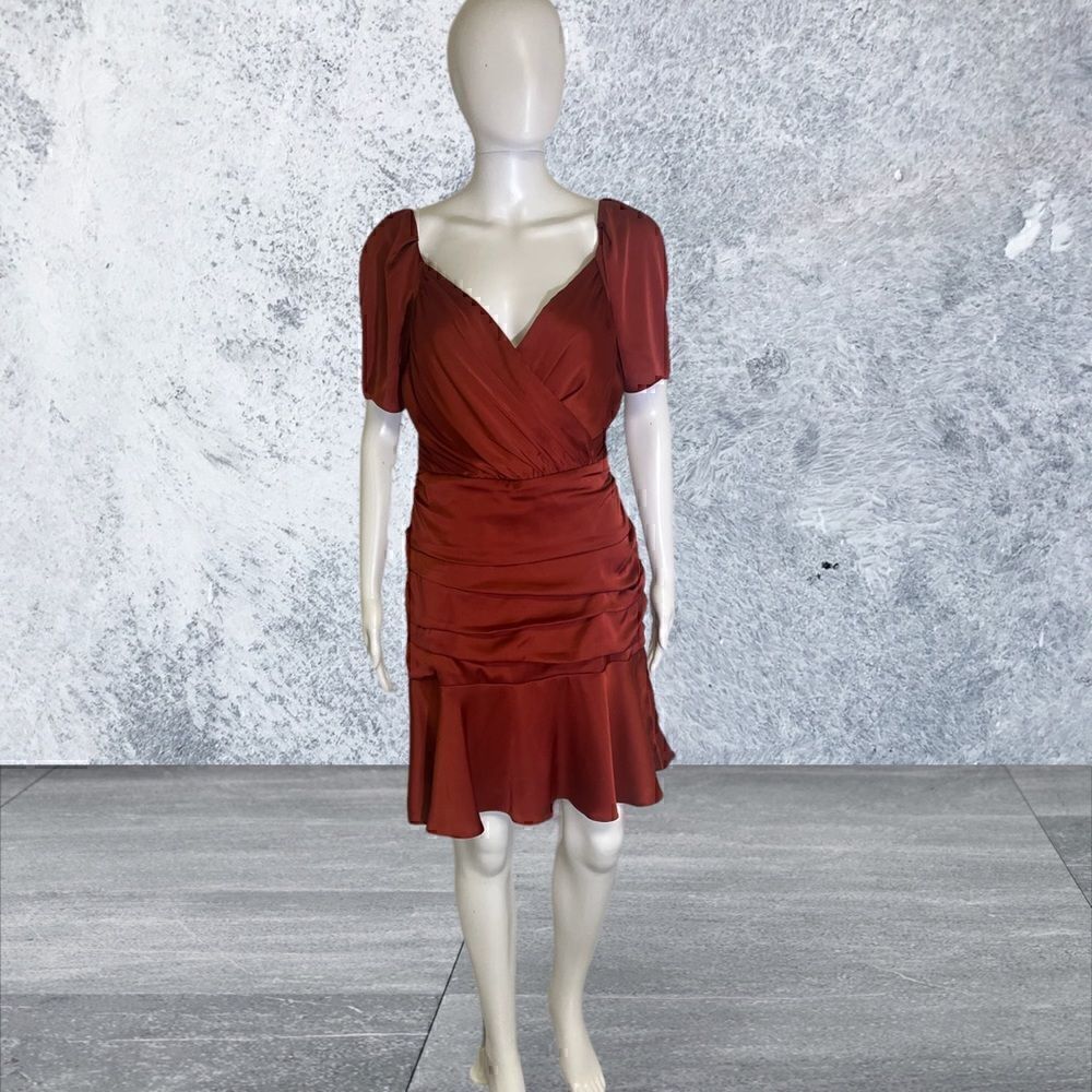 ‎Express Rust Satin short Sleeve Cocktail Dress